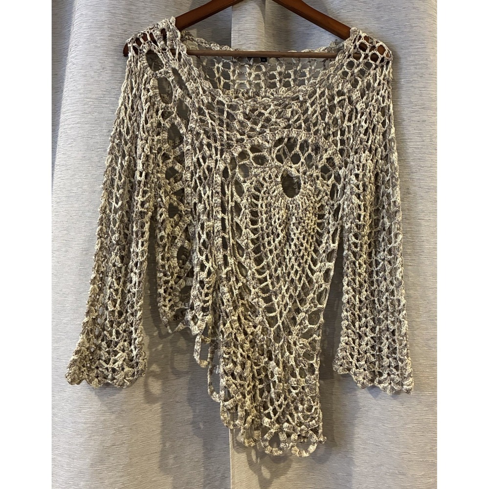 Corchet Knit Asymmetrical Long Sleeve Size Medium Boho‎ Festival Rave